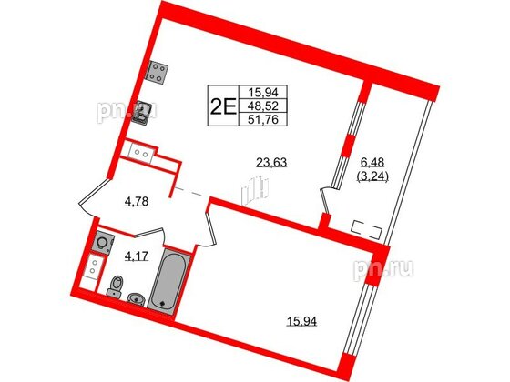 Квартира в ЖК N8, 1 комнатная, 51.76 м², 3 этаж