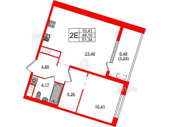 Квартира в ЖК N8, 1 комнатная, 51.34 м², 9 этаж