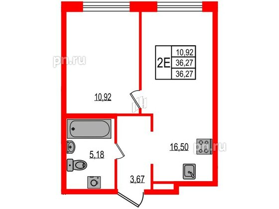 Квартира в ЖК iD Murino III, 1 комнатная, 36.27 м², 2 этаж