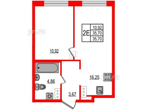 Квартира в ЖК iD Murino III, 1 комнатная, 35.7 м², 3 этаж