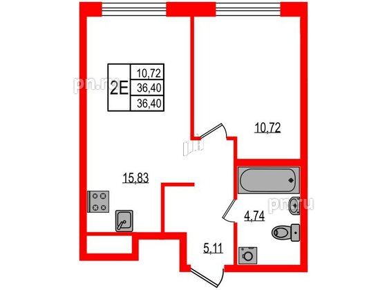 Квартира в ЖК iD Murino III, 1 комнатная, 36.4 м², 2 этаж