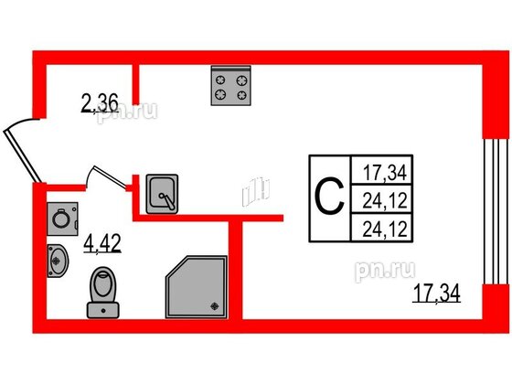 Квартира в ЖК iD Murino III, студия, 24.12 м², 2 этаж