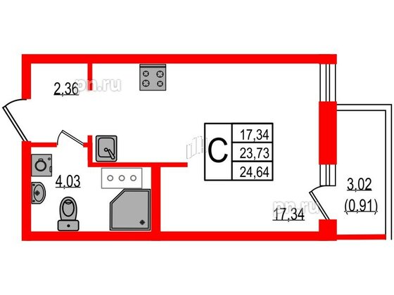 Квартира в ЖК iD Murino III, студия, 24.64 м², 4 этаж