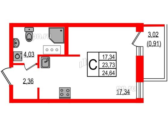 Квартира в ЖК iD Murino III, студия, 24.64 м², 4 этаж