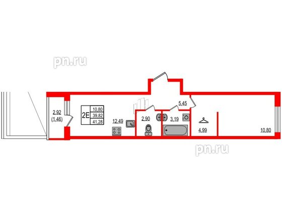 Квартира в ЖК iD Murino III, 1 комнатная, 41.28 м², 2 этаж