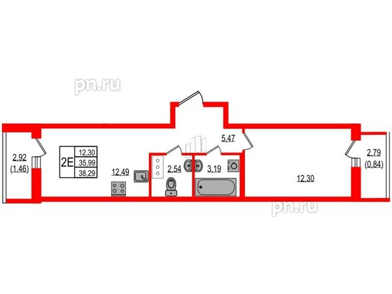 Квартира в ЖК iD Murino III, 1 комнатная, 38.29 м², 5 этаж