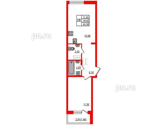 Квартира в ЖК iD Murino III, 1 комнатная, 40.38 м², 3 этаж