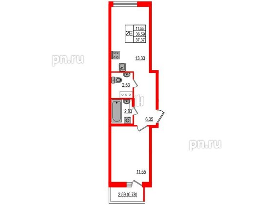 Квартира в ЖК iD Murino III, 1 комнатная, 37.37 м², 4 этаж