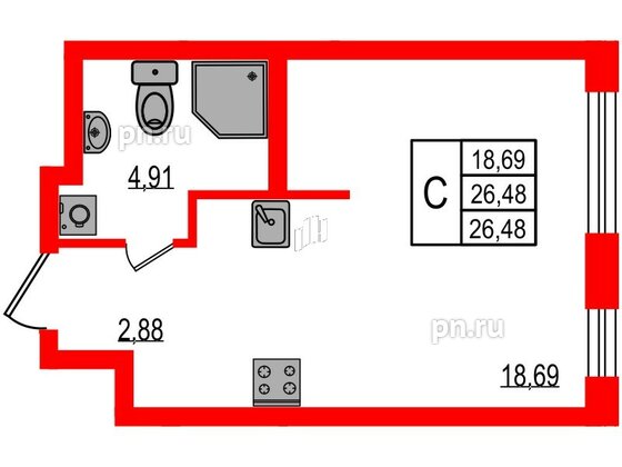 Квартира в ЖК iD Murino III, студия, 26.48 м², 2 этаж