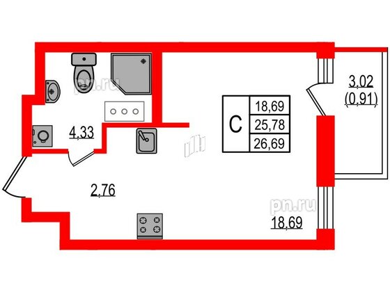 Квартира в ЖК iD Murino III, студия, 26.69 м², 4 этаж