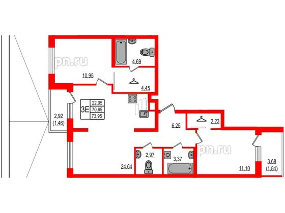 Квартира в ЖК iD Murino III, 2 комнатная, 73.95 м², 2 этаж