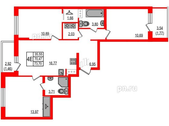 Квартира в ЖК iD Murino III, 3 комнатная, 73.7 м², 5 этаж