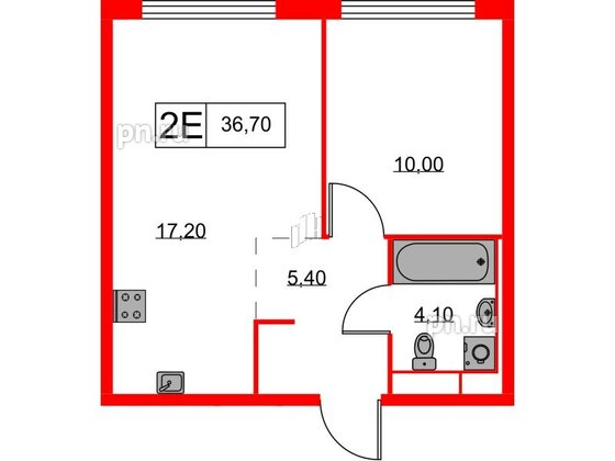 Квартира в ЖК Кантемировская 11, 1 комнатная, 36.7 м², 1 этаж