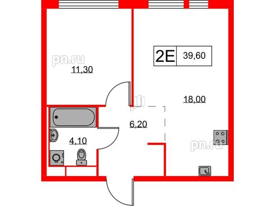 Квартира в ЖК Кантемировская 11, 1 комнатная, 39.6 м², 3 этаж