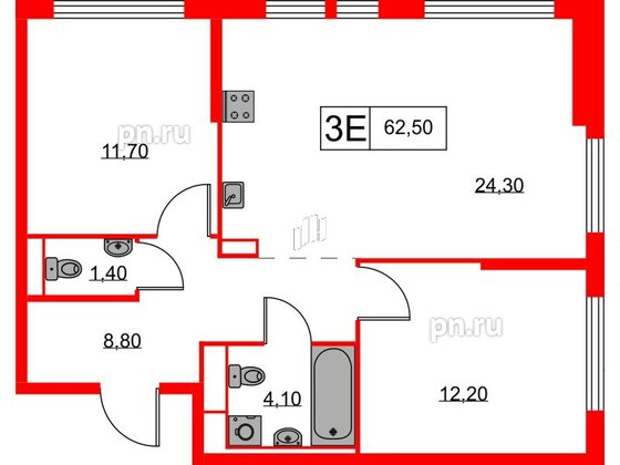 Квартира в ЖК Кантемировская 11, 2 комнатная, 62.5 м², 11 этаж