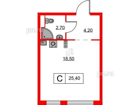 Квартира в ЖК Кантемировская 11, студия, 25.4 м², 3 этаж