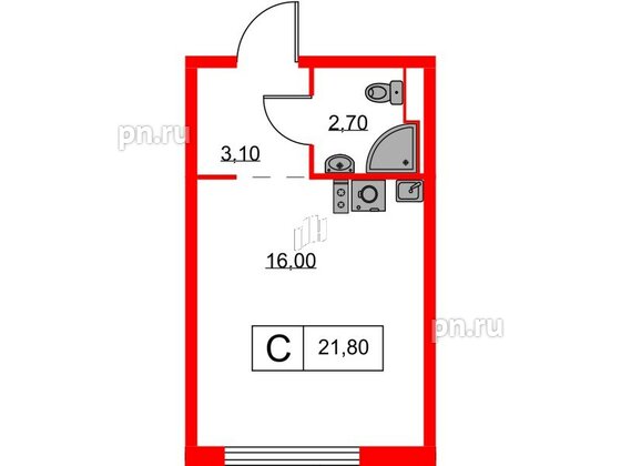 Квартира в ЖК Кантемировская 11, студия, 21.8 м², 2 этаж