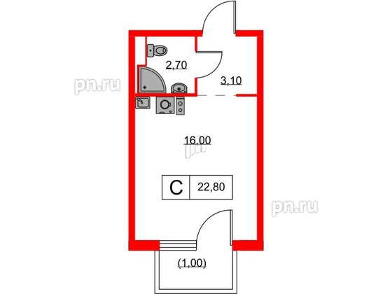 Квартира в ЖК Кантемировская 11, студия, 22.8 м², 2 этаж