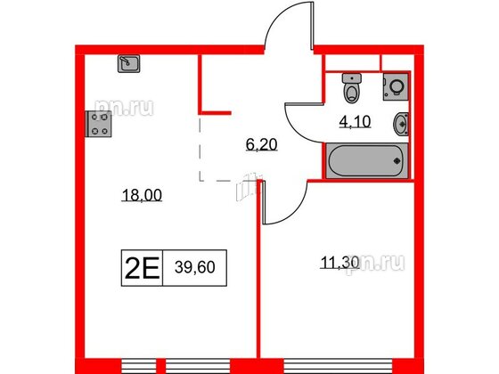 Квартира в ЖК Кантемировская 11, 1 комнатная, 39.6 м², 5 этаж