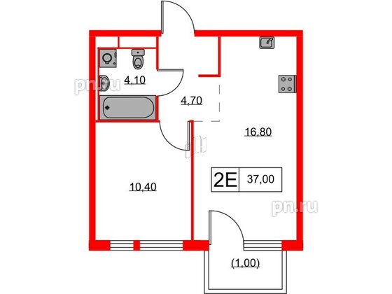 Квартира в ЖК Кантемировская 11, 1 комнатная, 37 м², 2 этаж