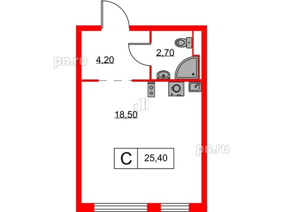 Квартира в ЖК Кантемировская 11, студия, 25.4 м², 2 этаж