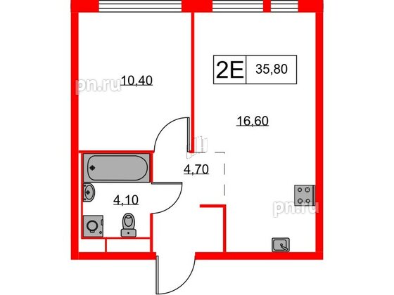 Квартира в ЖК Кантемировская 11, 1 комнатная, 35.8 м², 11 этаж