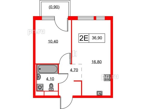 Квартира в ЖК Кантемировская 11, 1 комнатная, 36.9 м², 8 этаж