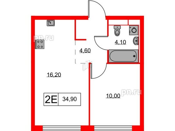 Квартира в ЖК Кантемировская 11, 1 комнатная, 34.9 м², 1 этаж