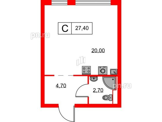 Квартира в ЖК Кантемировская 11, студия, 27.4 м², 11 этаж