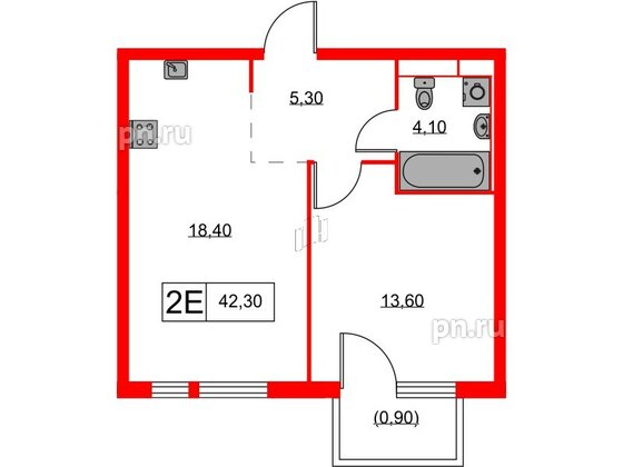 Квартира в ЖК Кантемировская 11, 1 комнатная, 42.3 м², 2 этаж