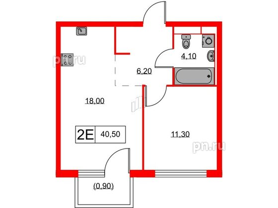 Квартира в ЖК Кантемировская 11, 1 комнатная, 40.5 м², 2 этаж