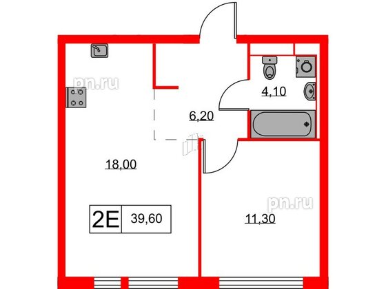 Квартира в ЖК Кантемировская 11, 1 комнатная, 39.6 м², 5 этаж