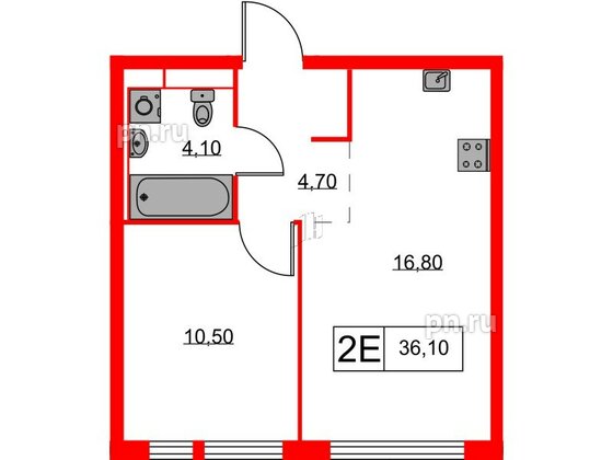 Квартира в ЖК Кантемировская 11, 1 комнатная, 36.1 м², 2 этаж