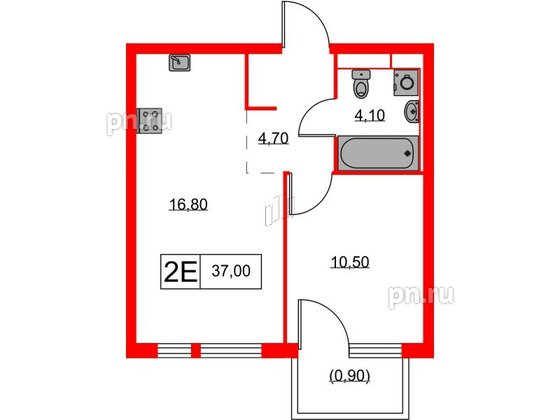 Квартира в ЖК Кантемировская 11, 1 комнатная, 37 м², 2 этаж