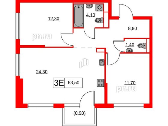 Квартира в ЖК Кантемировская 11, 2 комнатная, 63.5 м², 2 этаж