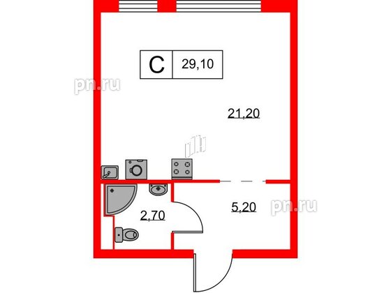 Квартира в ЖК Кантемировская 11, студия, 29.1 м², 3 этаж