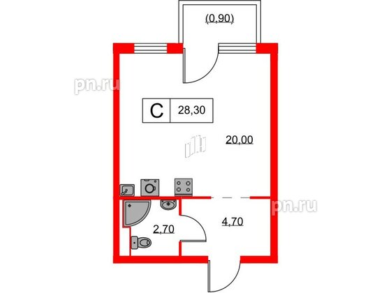 Квартира в ЖК Кантемировская 11, студия, 28.3 м², 6 этаж