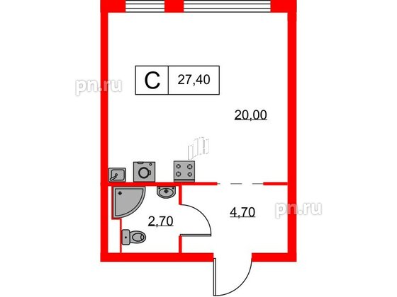 Квартира в ЖК Кантемировская 11, студия, 27.4 м², 13 этаж