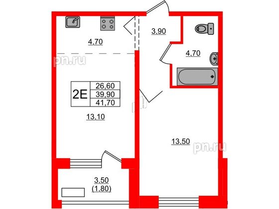 Квартира в ЖК Сибирь, 1 комнатная, 41.7 м², 1 этаж