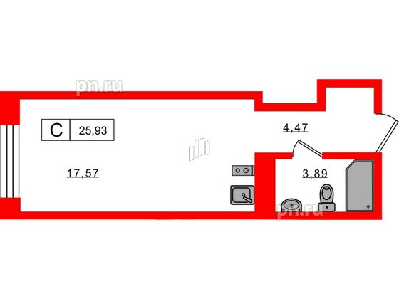 Апартаменты в ЖК 17/33 Петровский Остров, студия, 25.93 м², 6 этаж