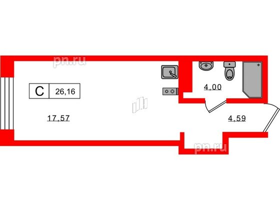 Апартаменты в ЖК 17/33 Петровский Остров, студия, 26.16 м², 5 этаж