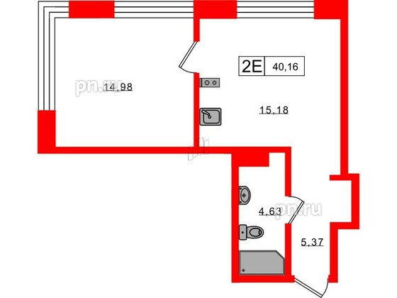 Апартаменты в ЖК 17/33 Петровский Остров, 1 комнатные, 40.16 м², 4 этаж