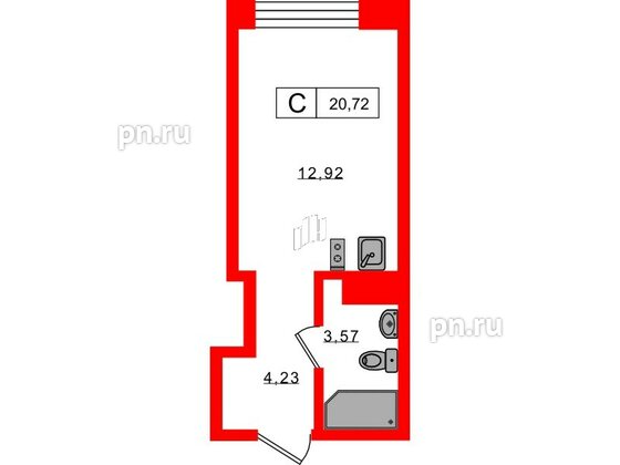 Апартаменты в ЖК 17/33 Петровский Остров, 1 комнатные, 20.72 м², 5 этаж