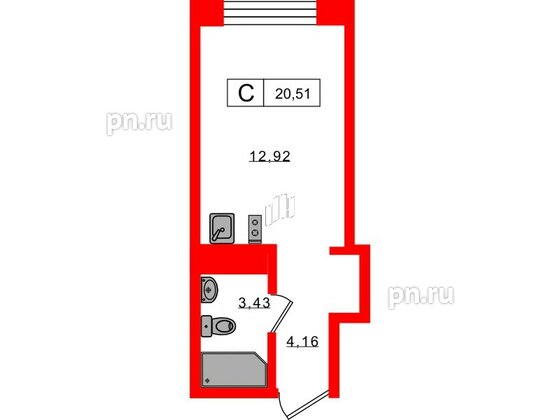 Апартаменты в ЖК 17/33 Петровский Остров, студия, 20.51 м², 7 этаж