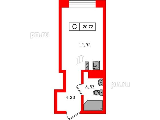 Апартаменты в ЖК 17/33 Петровский Остров, 1 комнатные, 20.72 м², 5 этаж