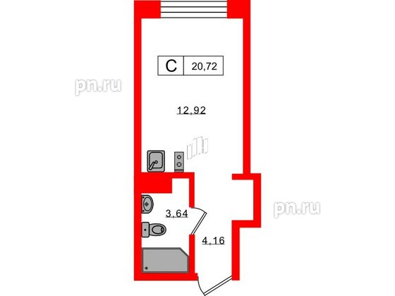 Апартаменты в ЖК 17/33 Петровский Остров, 1 комнатные, 20.72 м², 4 этаж