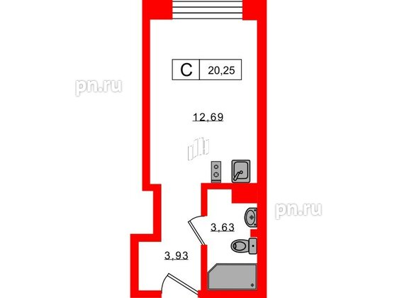 Апартаменты в ЖК 17/33 Петровский Остров, студия, 20.25 м², 4 этаж