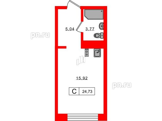 Апартаменты в ЖК 17/33 Петровский Остров, 1 комнатные, 24.73 м², 8 этаж