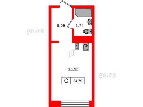 Апартаменты в ЖК 17/33 Петровский Остров, 1 комнатные, 24.79 м², 7 этаж