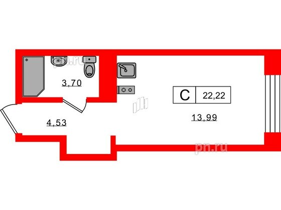 Апартаменты в ЖК 17/33 Петровский Остров, 1 комнатные, 22.22 м², 8 этаж